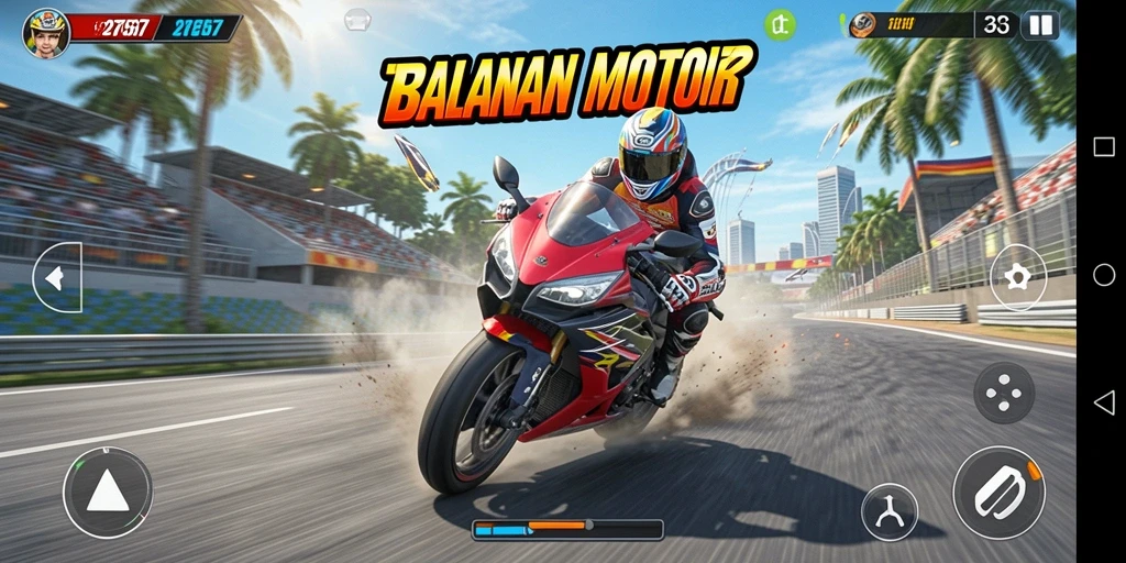 Screenshot menunjukkan aksi balapan motor yang seru.