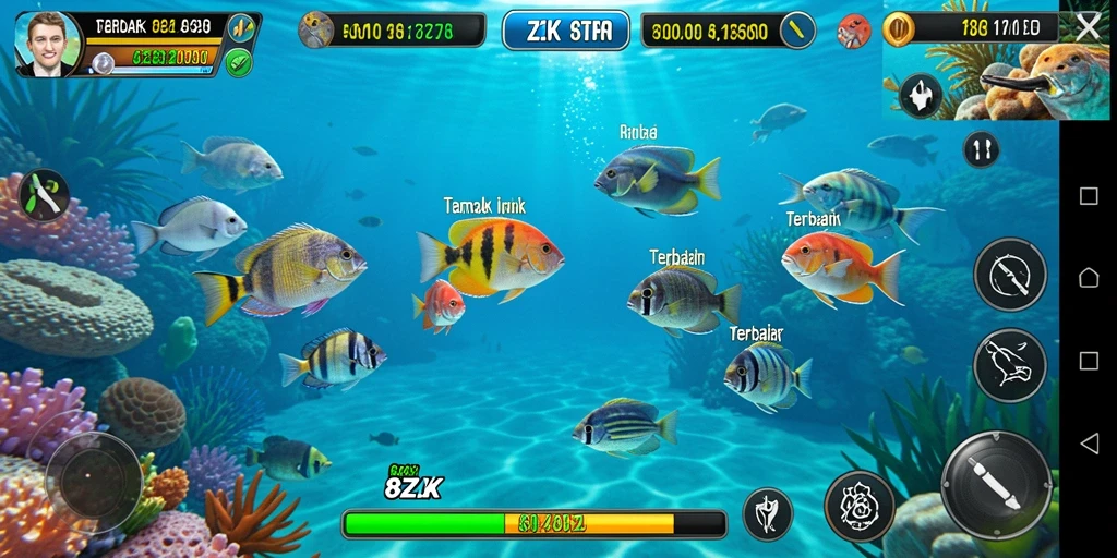Screenshot permainan 8ZK dengan aksi menembak ikan yang seru.