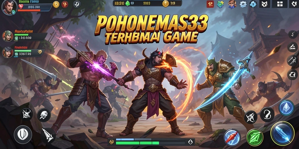 Tampilan seru gameplay pertarungan POHONEMAS33 dengan karakter beraksi.