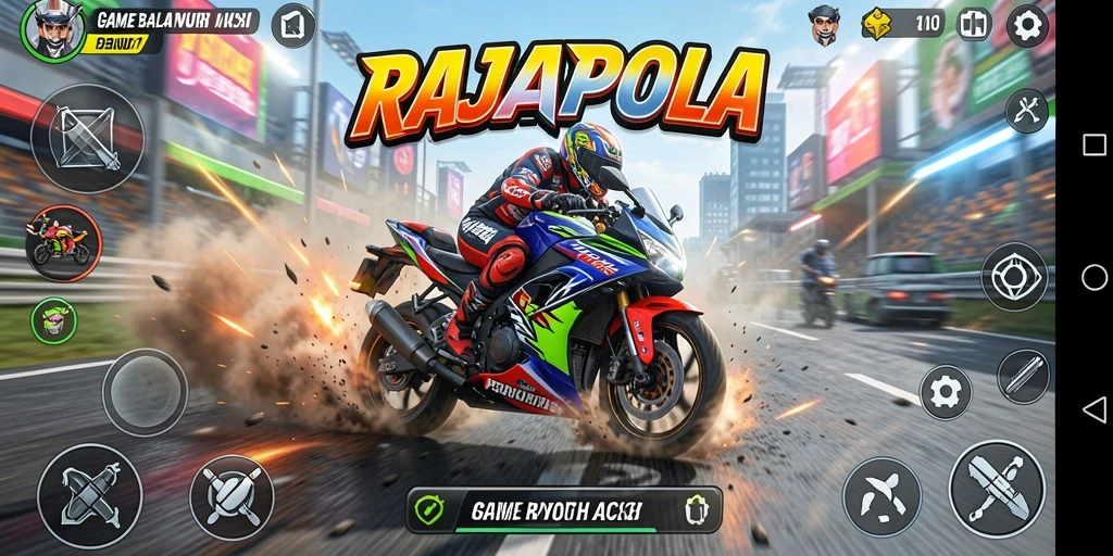 Tampilan gameplay menegangkan di balapan motor RAJAPOLA.